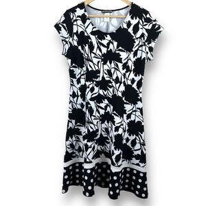 Rodan‎ Black and White Mixed Print Fit and Flair Cap Sleeve Dress Size M